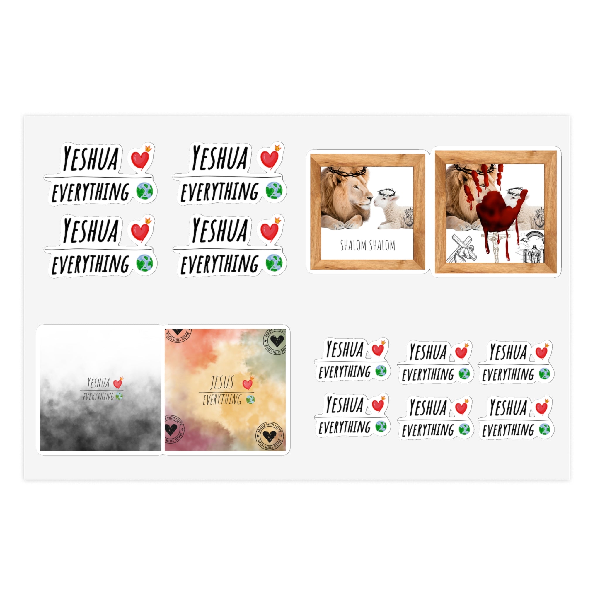Religious Faith Sticker Sheet Bundle – 5pcs ‘Yeshua Everything’ Decorative Stickers (Sheep & Blessings)