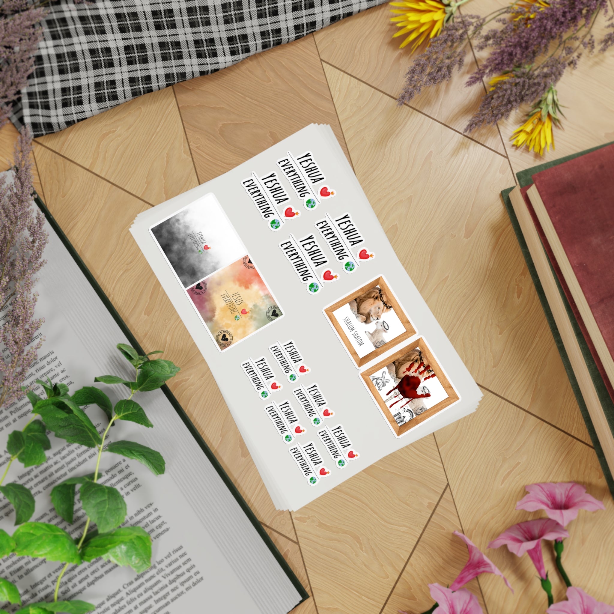 Religious Faith Sticker Sheet Bundle – 5pcs ‘Yeshua Everything’ Decorative Stickers (Sheep & Blessings)